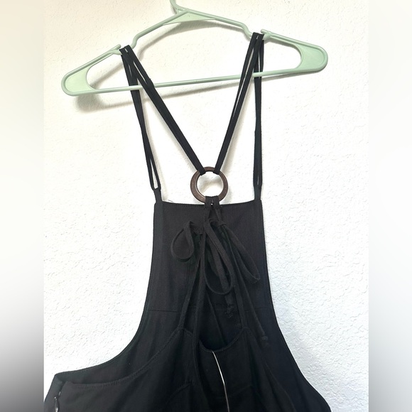 Anthropologie Midi Black Strappy Modern Pinafore Cotton Blend Apron Dress Size 8 - Picture 11 of 15